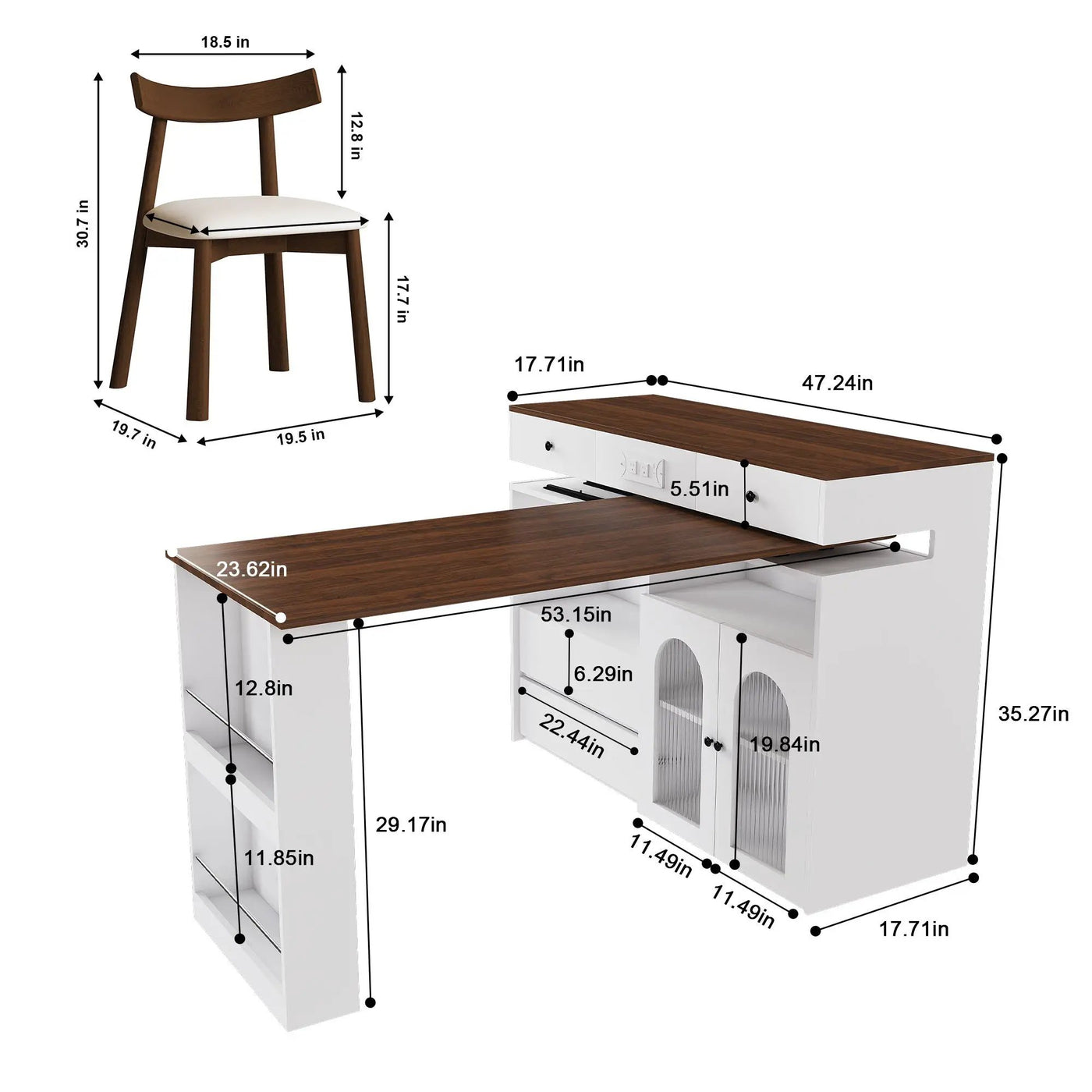 Retro Kitchen Island Set With Chairs, Extendable & Rotating Table, 4 Drawers & Door Cabinets by Unique Piece Furniture