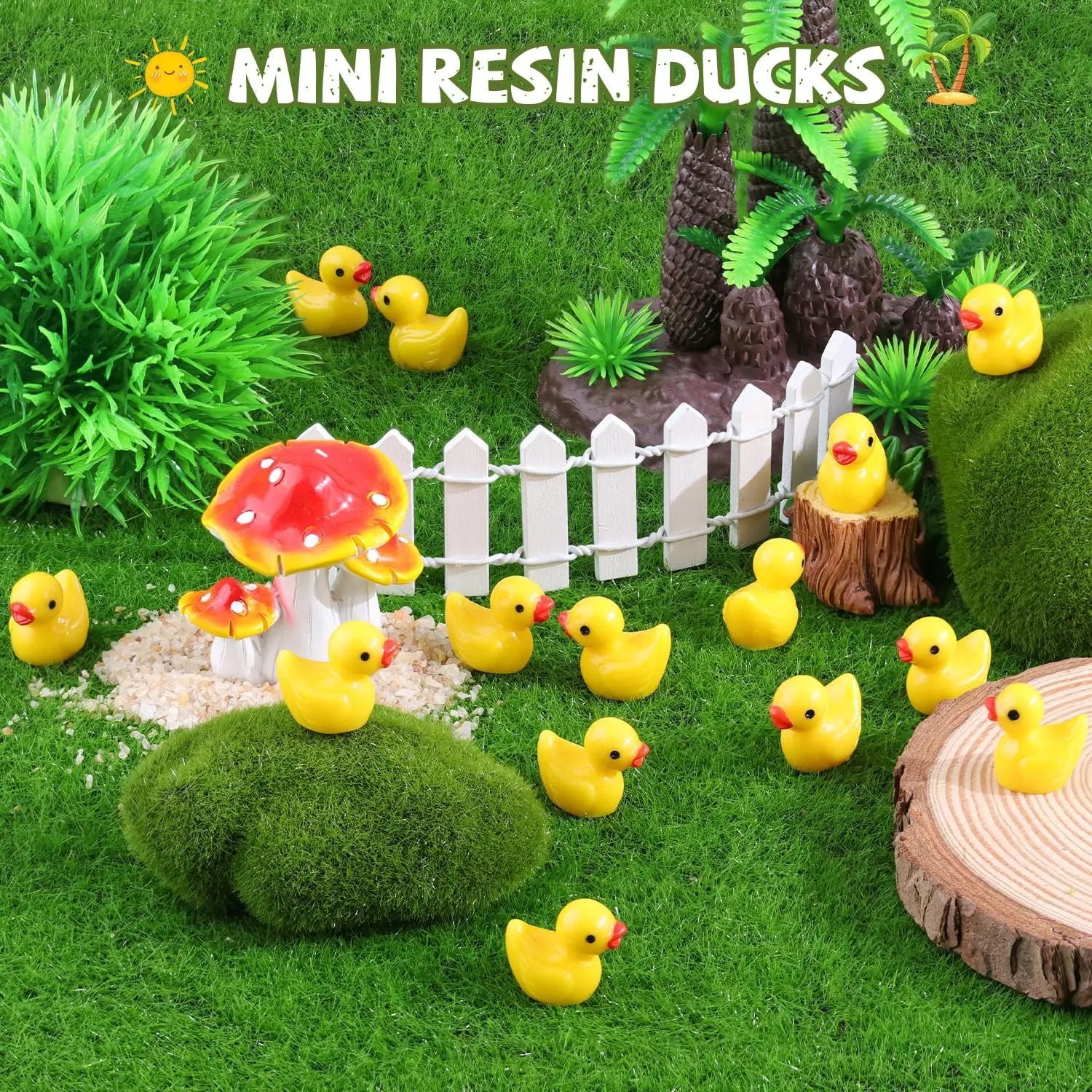 120PCS Mini Resin Animals Cute Yellow Tiny Ducks,Miniature Duck Figures to Hide,Little Animal Toys Small Figurines Bulk for Topper Desk Garden Dollhouse Landscape Aquarium Ornaments DIY Crafts & Decor by GreenHaven Gardens