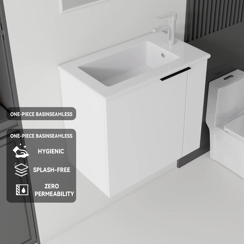 22 Inch Floating Bathroom Vanity with Sink, Soft-Close Door, Ceramic Sink, Plywood by HouseOfZazla