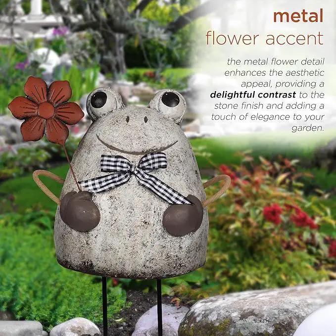 Alpine Corporation MCC860 Indoor/Outdoor Frog with Flower Garden Statue, Stone Finish Frog Statue for Yard, 24" H, Silver by GreenHaven Gardens