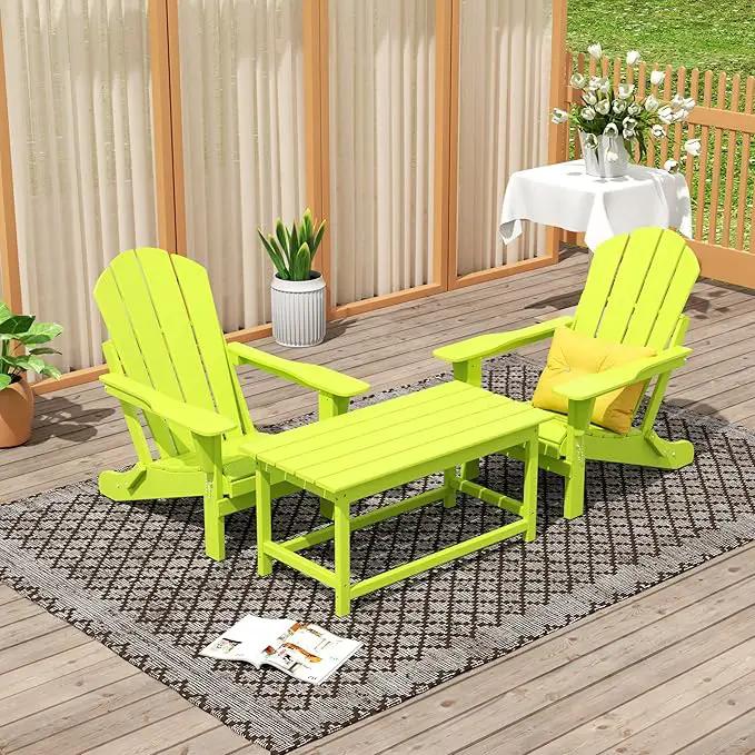 WO Home Furniture Adirondack Chairs Table Set of 3 PCS Outdoor Folding Chairs Coffee Table Weather/UV Resistant for Lawn, Garden, Bon Fire, Balcony (Lime) by GreenHaven Gardens