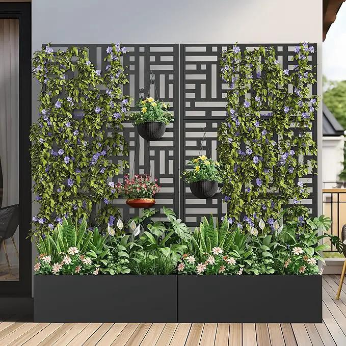 Casaphoria Metal Raised Garden Bed with Trellis and Wheels, 72"x35"x16" Planter Box for Climbing Plants, Vegetables & Vines, Features Drainage Holes and Privacy Screen (Black-Helen) by GreenHaven Gardens