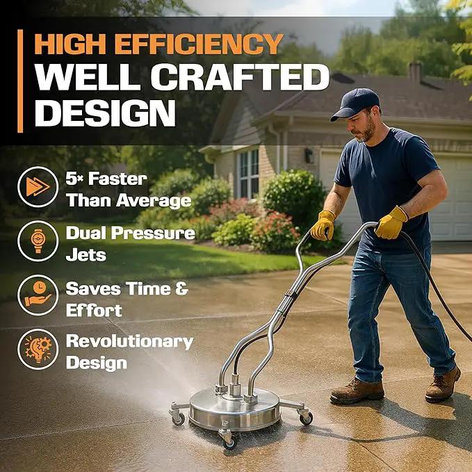 EDOU Direct 20 Inch Pressure Washer Surface Cleaner - Dual Handle Concrete Cleaner, Wheels - Driveway Pressure Washer Attachment, 4,500 PSI Max - Includes Quick Connector Kit - Silver by GreenHaven Gardens
