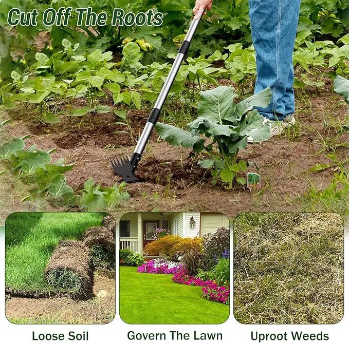 Long Handle Weed Puller Tool – 2-in-1 Handle Garden Hoe and Weed Rake, Hoe Garden Tool for Home Gardens, Lawns, and Yards by GreenHaven Gardens
