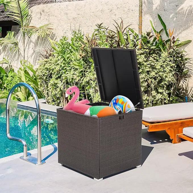 RELAX4LIFE Outdoor Storage Box 72-Gallon - Outside Wicker Storage Bin with Waterproof Zippered Liner, Gas Strut, Package Delivery Boxes for Outside, Accessories, Garden Tools Storage Deck Box by GreenHaven Gardens