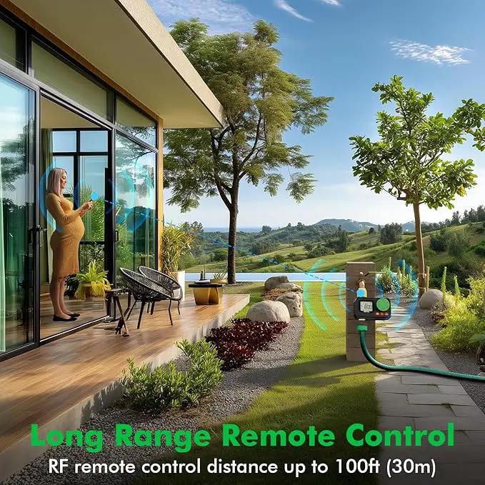 RESTMO RF Remote Controlled Sprinkler Timer with Brass Inlet & Outlet, Programmable Water Timer for Garden Hose, Automatic | Manual | Rain Delay for Outdoor Faucet, Drip Irrigation and Lawn Watering by GreenHaven Gardens