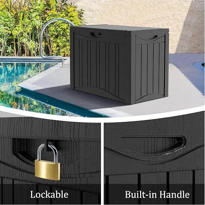 45 Gallon Waterproof Deck Storage Box - All-Weather Outside Storage Box with Lock, Outdoor Box Storage for Patio/Pool Accessories, UV-Resistant Resin, Matte Black by GreenHaven Gardens