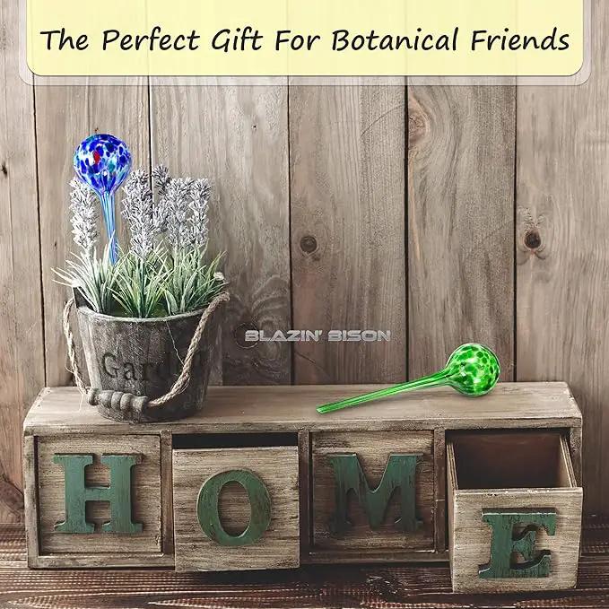 Blazin' Bison Self Watering Bulbs for Plants | Automatic Vacation House Plant Water Globes | Decorative Hand-Blown Glass Aqua Globe | 2pc Deluxe Set (Large) by GreenHaven Gardens