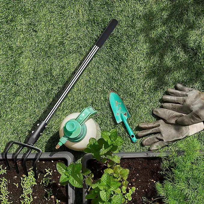 Long Hand Cultivator, Carbon Steel & Stainless Steel Tiller Cultivator, Garden Cultivator with Telescopic Handle and Soft Handle Cover, Hand Tiller for Digging Loosening Weeding by GreenHaven Gardens