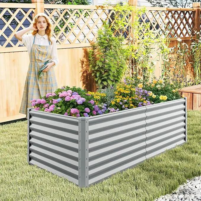 Giantex 6x3x2ft Raised Garden Bed, Large Metal Elevated Rectangular Planter Bed, 271 Gallon Capacity, Outdoor Planting Garden Box for Vegetable Flower Herb Grow (Grey) by GreenHaven Gardens