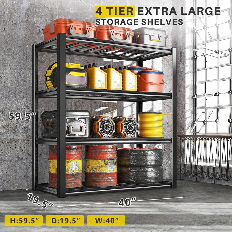 REIBII 40" W Garage Shelving 2240 LBS Storage Shelves Adjustable Heavy Duty Shelving 4 Tier Metal Shelves for Storage 59.5"H Metal Shelf for Pantry Basement Warehouse 40"W × 19.5"D × 59.5"H, 4 Pack by GreenHaven Gardens