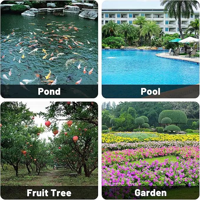 Rainleaf Pond Netting, 7' x 10' Pond Net Cover, Koi Pond Netting for Leaves, Heavy Duty Koi Pond Net Protecting Koi Fish from Herons, Stakes Included by GreenHaven Gardens
