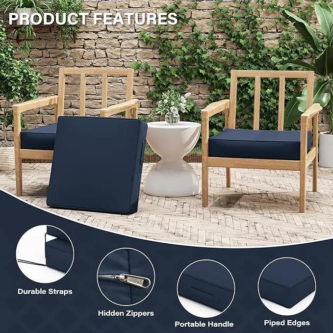 Patio Chair Cushions 22 X 22 X 4 Inch Waterproof Outdoor Seat Cushions for Patio Furniture, Outdoor Sofa Couch Pads with Ties & Handle, Set of 2, Navy Blue by GreenHaven Gardens
