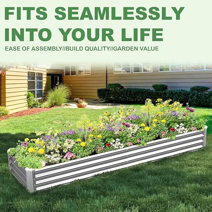 8x2x1ft(2 Pack) Galvanized Raised Garden Bed for Gardening,Metal Planter Boxes Outdoor Patio Kit Planting Bed for Vegetables Flowers Herb,Silver by GreenHaven Gardens