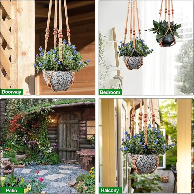 RIFNY Macrame Plant Hanger for 5 to 10 Inch Plant Pots, 35 Inch Woven Rope Hanger Kits with Hooks and Wood Beads, Hanging Planter Basket for Indoor Boho Home Decor (Brown, 3 Pack) by GreenHaven Gardens