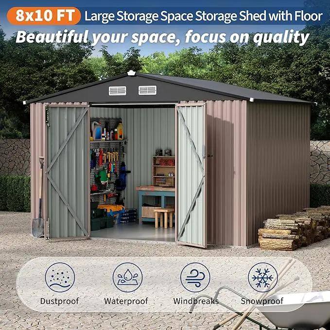 8x10 FT Metal Storage Sheds Outdoor with Floor, Metal Yard Sheds Garden Shed Kit, MetalTool Shed with Lockable Door, Metals UtilitySheds Buildings with Air Vent for Backyard Garden Patio Lawn by GreenHaven Gardens