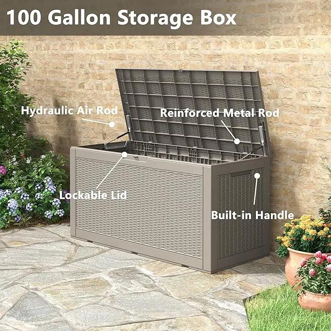 KAMABOKO 101 Gallon Waterproof Large Resin Deck Box, Lockable Large Outdoor Storage Boxes Indoor Outdoor Storage Container for Patio Cushions, Gardening Tools, Pool Supplies, Grey by GreenHaven Gardens