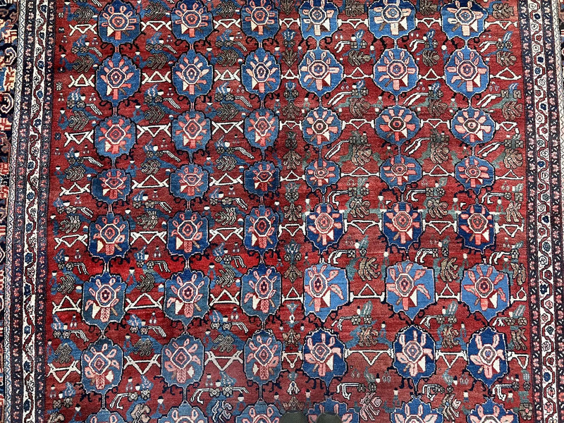 Antique Persian Bijar Rug 9x12 - Allover Motif, Red & Blue by Jewel Rugs