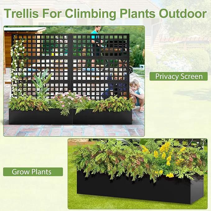 Metal Raised Garden Bed, Trellis Planters Bed with Drainage Holes for Climbing Plants, Vegetables Outdoor Privacy Screen with Planter Box 73"x47"x16", Black by GreenHaven Gardens