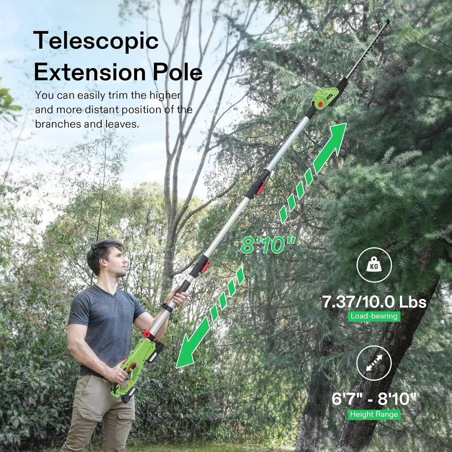 VIVOSUN 20" Cordless Pole Hedge Trimmer, 20V Electric Bush Trimmer with 20” Dual-Action Laser Blade, Adjustable Cutting Head, 0.55" Cutting Capacity, 2.0AH Battery and Fast Charger Included by GreenHaven Gardens