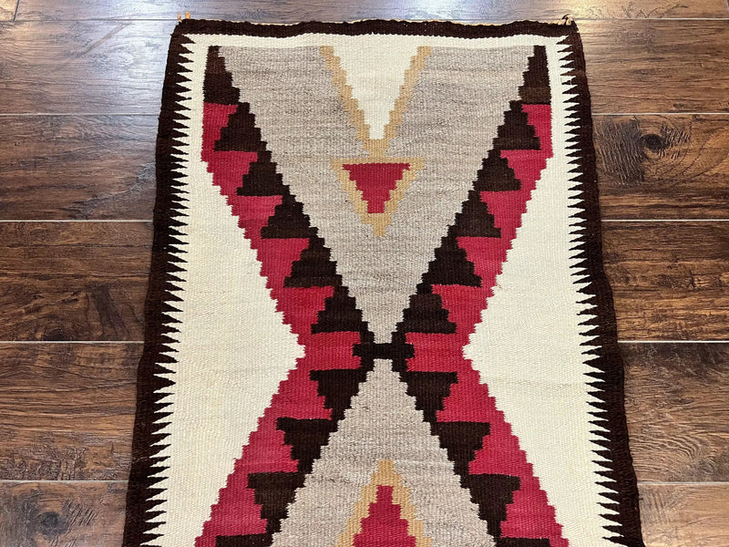 Antique Navajo Rug 2x4, Collectible Native American Wool Handmade Rug, Ivory Black Red Gray, Vintage Navajo Textile by Jewel Rugs