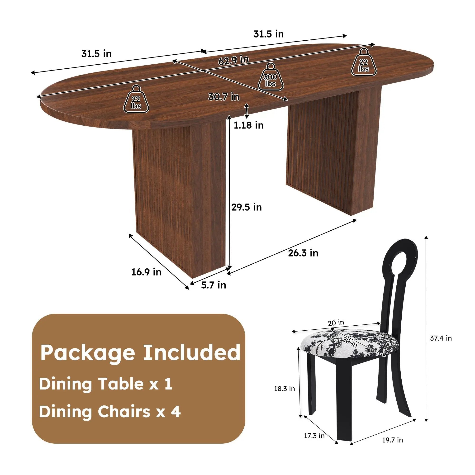 Oval Dining Table For 6 With 4 Upholstered Chairs - Walnut / Black by HouseOfZazla