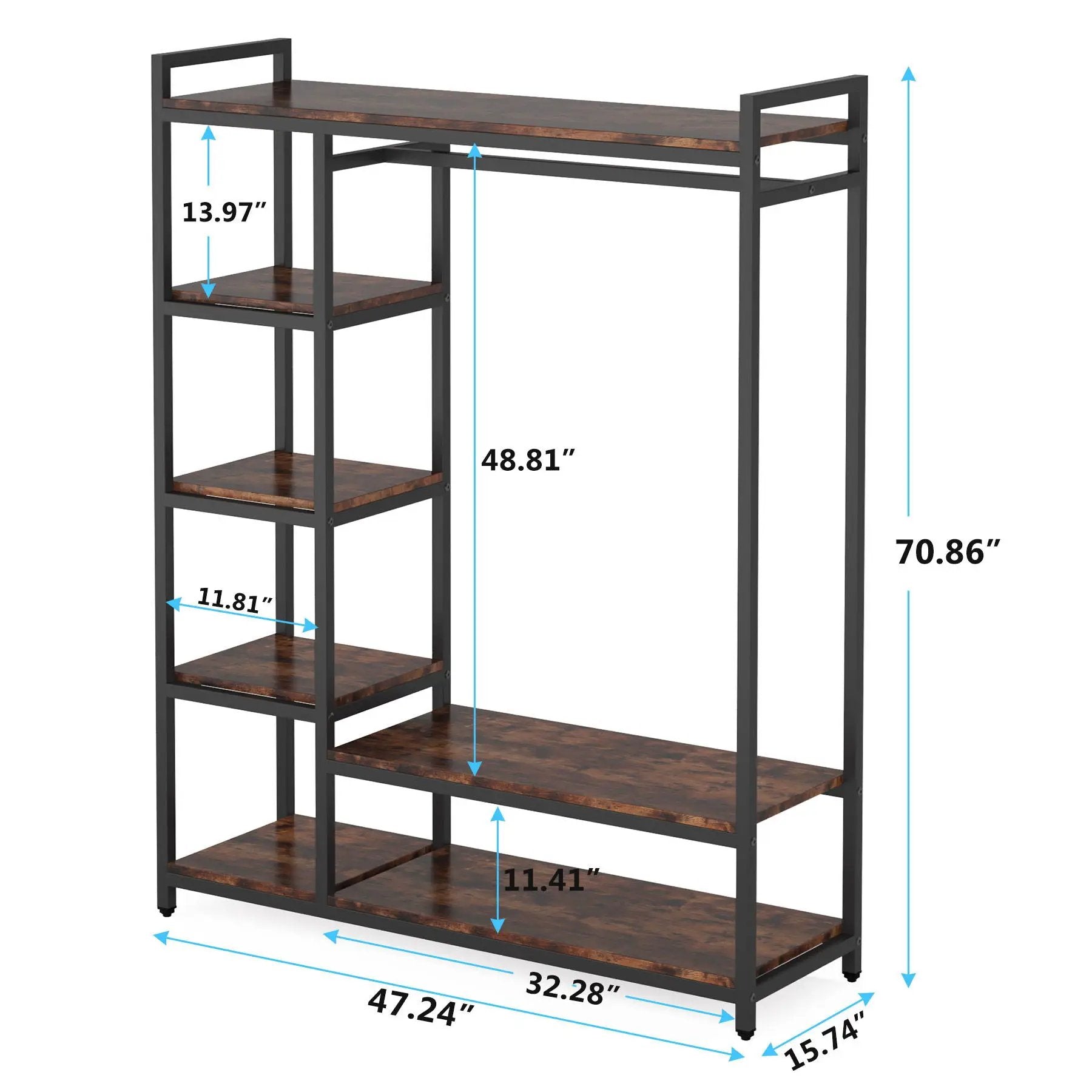 Free Standing Closet Organizer With 6 Shelves And Hanging Bar - Brown / Black by HouseOfZazla