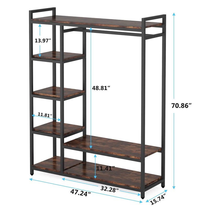 Free Standing Closet Organizer With 6 Shelves And Hanging Bar - Brown / Black by HouseOfZazla
