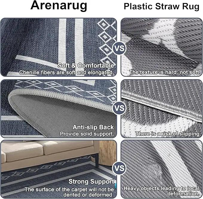 Outdoor Patio Rug, Outside Rectangular Carpet, Moroccan Geometric Rugs, Washable Large Indoor Outdoor Rug Mats for RV, Picnic, Backyard, Deck, Balcony, Porch, Beach 5'x8' by GreenHaven Gardens