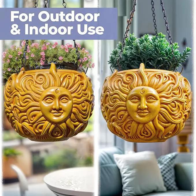 Fun & Unique Sun Face Hanging Planter Quirky Celestial Decor for Plant Lovers – Indoor Outdoor Flower Basket for Succulents & Small Plants – Decorative Garden Yard Art by GreenHaven Gardens