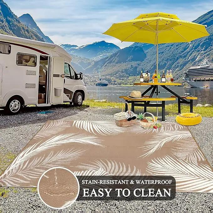 Pauwer Waterproof Outdoor Rug 9x12, Reversible Plastic Straw Patio Camping Rug, Indoor Outdoor RV Mat Carpet for Deck, Camper, Porch, Balcony, Backyard, Picnic, Leaf Brown by GreenHaven Gardens