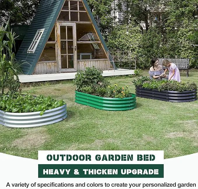 Land Guard 2Pcs Galvanized Raised Garden Bed Kit, 10×4×1ft Galvanized Planter Raised Garden Boxes Outdoor, Oval Large Metal Raised Garden Beds for Vegetables………… by GreenHaven Gardens