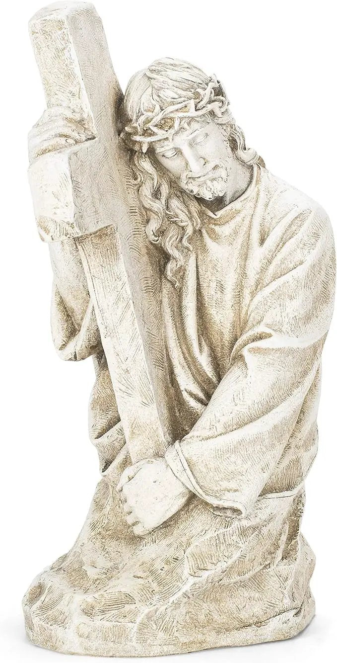 Joseph's Studio by Roman, Jesus Holding a Cross Garden Statue, Religious Outdoor Decor by GreenHaven Gardens