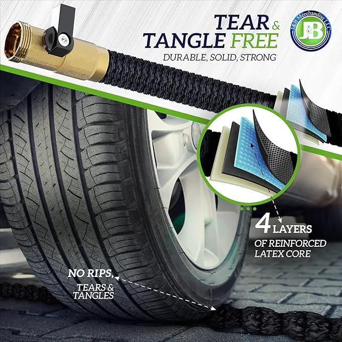 J&B XpandaHose 100ft Expandable Garden Hose with Holder - Heavy Duty Superior Strength 3750D - 4 -Layer Latex Core - Extra Strong Brass Connectors and 10 Spray Nozzle w/Storage Bag (Black 100) by GreenHaven Gardens