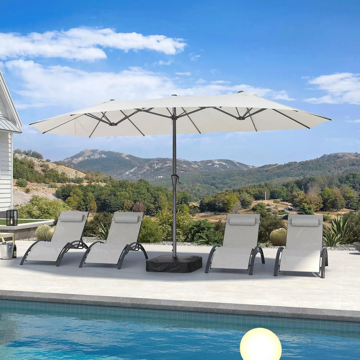 PURPLE LEAF 14ft Patio Market Umbrella Outdoor Double-Sided Umbrella with Base and Crank Rectangle Table Umbrella for Pool Deck Garden, White by GreenHaven Gardens
