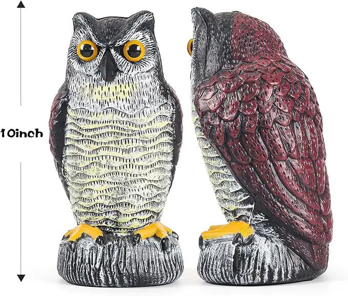3 Pack Fake Owl Decoy to Keep Birds Away - Plastic Horned Owl Statues Bird Scarecrow Deterrents for Pigeon Hawk Squirrels Woodpecker, Halloween Decoration, Bird Scare Devices for Garden Outdoor Yard by GreenHaven Gardens