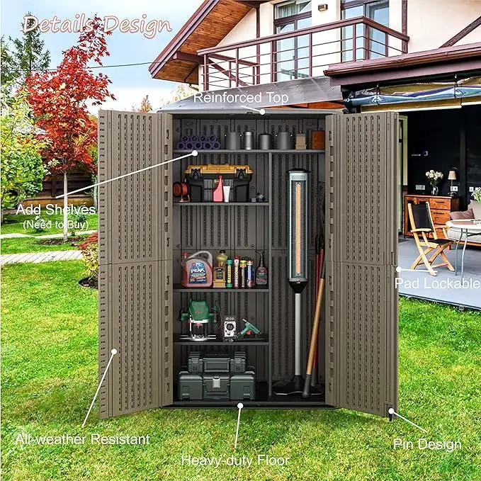 Sheds & Outdoor Storage, 52 Cu.ft Vertical Storage with Floor, Cabinet Waterproof for Garage Pool Bike Shed, Garden , Coffee Brown by GreenHaven Gardens