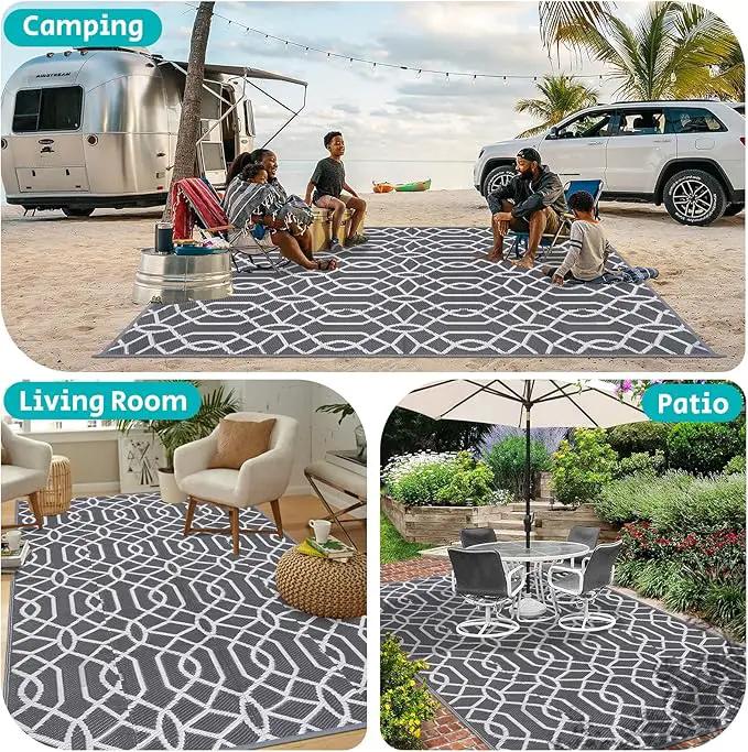 HEBE Outdoor Rug Waterproof 9x12, Reversible Plastic Straw Rug RV Camping Rug, Indoor Outdoor Patio Mat Clearance, Outside Carpet for Porch,Deck,Camper,Balcony,Backyard,Picnic by GreenHaven Gardens