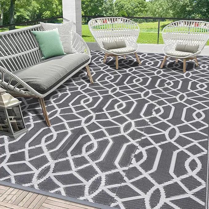 HEBE Outdoor Rug Waterproof 8x10, Reversible Plastic Straw Rug RV Camping Rug, Indoor Outdoor Patio Mat Clearance, Outside Carpet for Porch,Deck,Camper,Balcony,Backyard,Picnic by GreenHaven Gardens