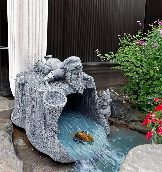 Gnome Fishing 3"x4" Gutter Downspout Splash Block Decor, Garden Outdoor Animal Resin Statue & Sculpture, Gutter Diverter Rain, Decorative Gutter Extension Downspout, Eco-Friendly by GreenHaven Gardens