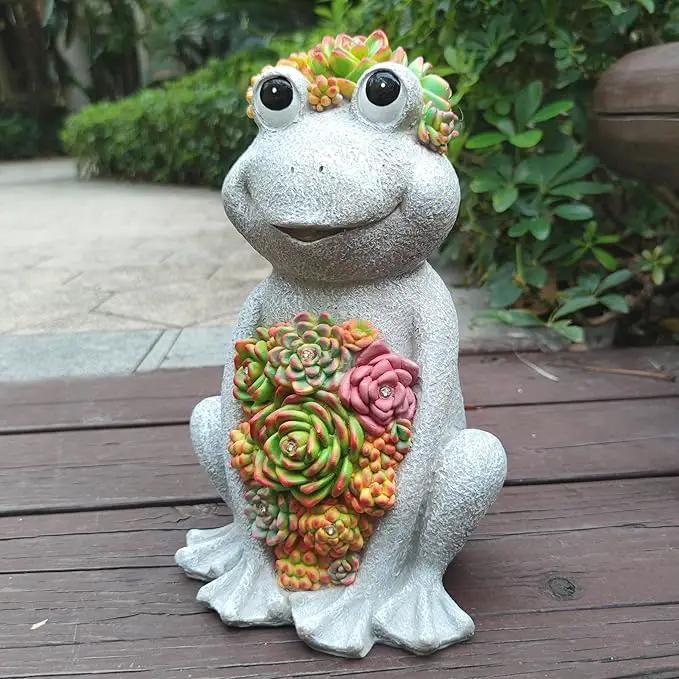 Large Frog Solar Garden Outdoor Statues with Succulent and 8 LED Lights,Outside Solar Frog Art Decor for Lawn,Yard, Balcony Ornament by GreenHaven Gardens