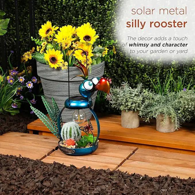 Alpine Corporation LYT290SLR-HH Solar-Powered Metal Flamingo with Garden Enclosed LED Light, Solar Patio Decor, 16''H, Blue by GreenHaven Gardens