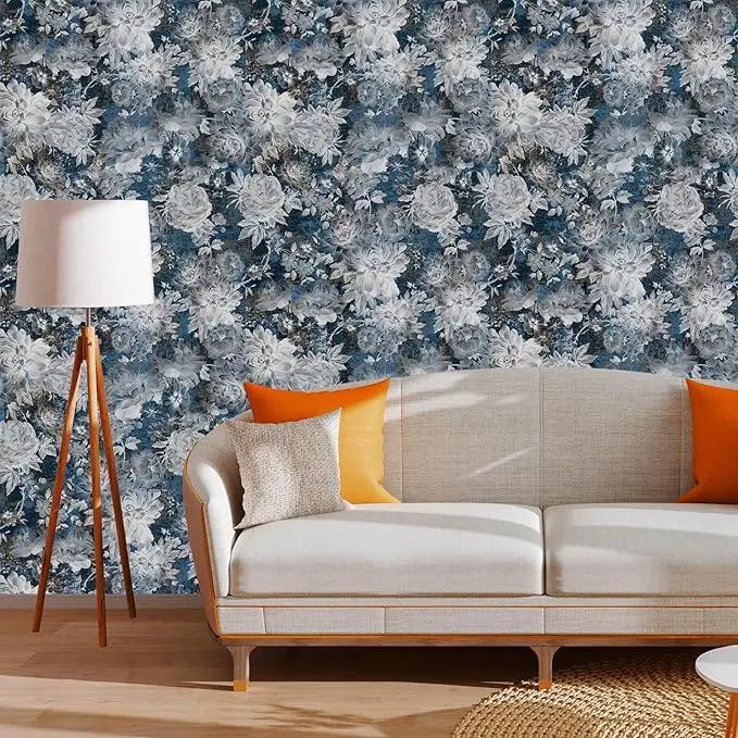 Vintage Garden Peel & Stick Floral Wallpaper - Removable White/Blue Vinyl Self Adhesive Mural - 17.7in x 19.68ft by GreenHaven Gardens