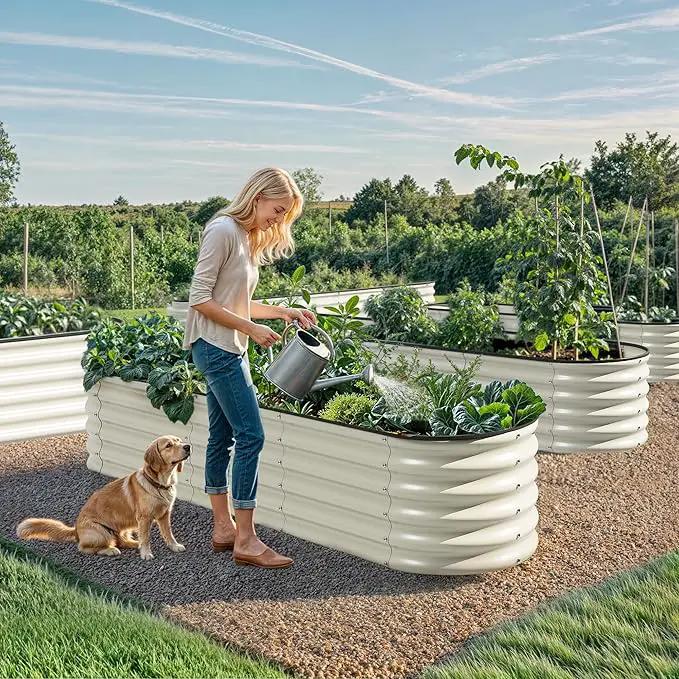 YITAHOME 17" Tall 6 in 1 Large Raised Garden Bed Kit, 6.5x2x1.4ft Galvanized Metal Planter Box with Gloves & Safety Rubber, Outdoor Above Ground Planters for Plants Vegetables Flowers, White by GreenHaven Gardens