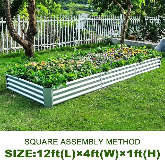 Land Guard 12×4×1ft Galvanized Raised Garden Bed Kit for Vegetables, Galvanized Super Large Metal Planter Raised Garden Boxes Outdoor(359 Gallon Capacity)… by GreenHaven Gardens