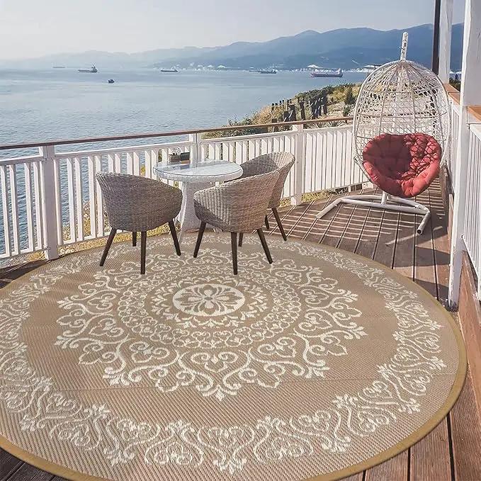 Pauwer Waterproof Outdoor Rug 8ft, Reversible Plastic Straw Patio Camping Rug, Indoor Outdoor RV Mat Carpet for Deck, Camper, Porch, Balcony, Backyard, Picnic, Floral Brown by GreenHaven Gardens