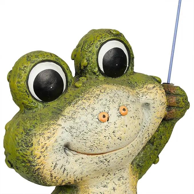 Alpine Corporation QWR1002 Indoor/Outdoor Smiling Frog with Purple Umbrella Garden Statue, Playful Frog Statue, 27" H, Green by GreenHaven Gardens