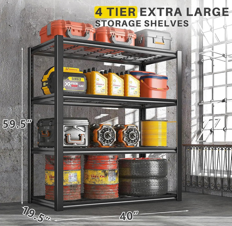 REIBII 40" W Garage Shelving 2240 LBS Storage Shelves Adjustable Heavy Duty Shelving 4 Tier Metal Shelves for Storage 59.5"H Metal Shelf for Pantry Basement Warehouse 40"W × 19.5"D × 59.5"H, 3 Pack by GreenHaven Gardens
