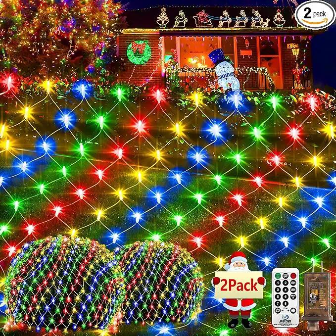 KNONEW 2-Pack 360 LEDs Christmas Net Lights 13ft x 9.8ft Outdoor Mesh Lights Connectable Waterproof 8 Modes & Timer Plug-in Net Fairy Lights for Bushes Garden Party Wedding Holiday,Multicolor by GreenHaven Gardens