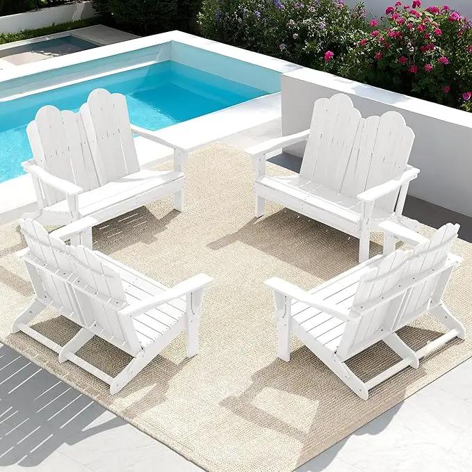 SERWALL 2 Person Adirondack Loveseat, HDPE All-Weather Folding Adirondack Bench Chair, Outdoor Adirondack Chair Set of 4, White by GreenHaven Gardens